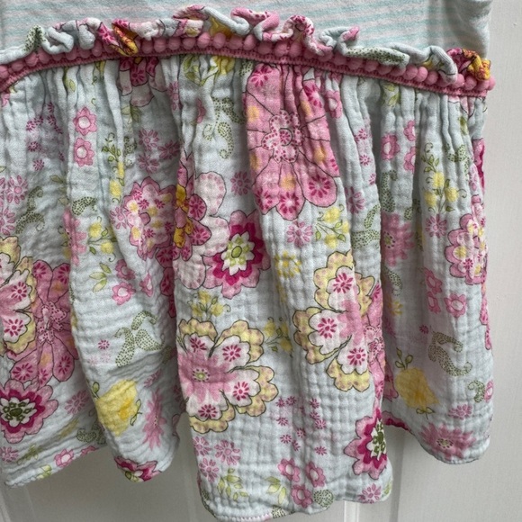 Pippa & Julie 3T Girls Blue Striped Multicolor Floral Short Sleeve Top Blouse - Picture 3 of 5